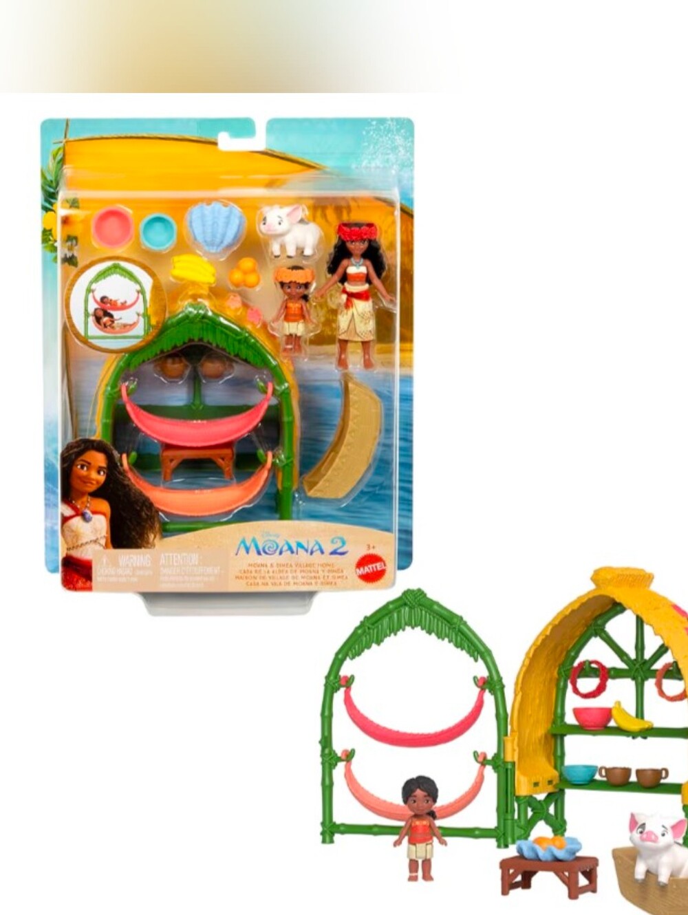 NWT Mattel Moana 2 Playset with Green Hut and Pink Hammocks